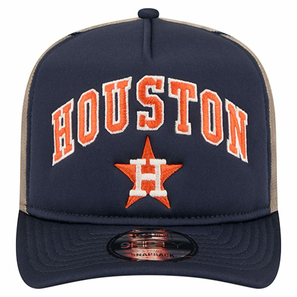 Houston Astros Vintage Arched Foam Front 9FIFTY A-Frame Adjustable Trucker Hat Navy