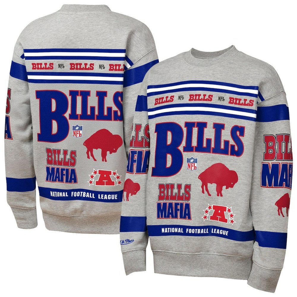 Buffalo Bills Youth Throwback All-Over Print Fleece Sweatshirt - Gray for sale