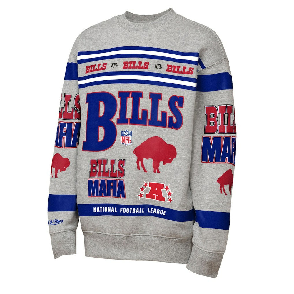 Buffalo Bills Youth Throwback All-Over Print Fleece Sweatshirt - Gray for sale