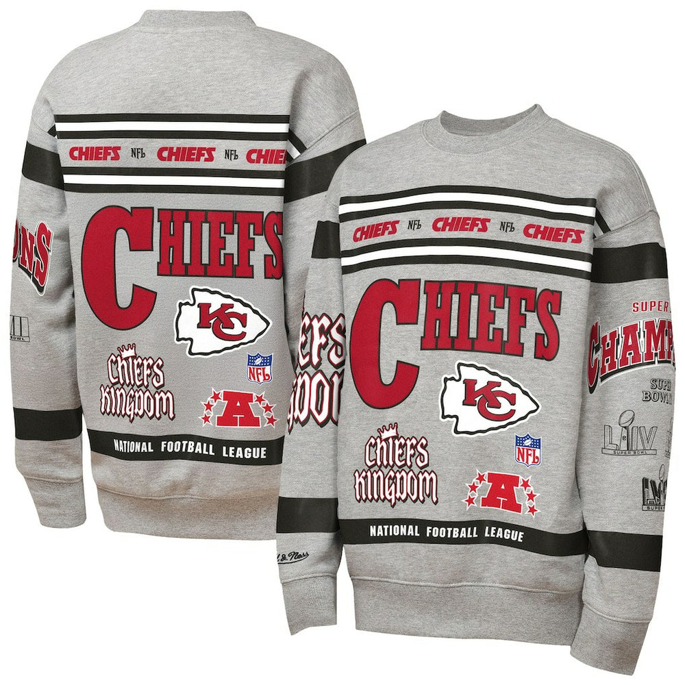Kansas City Chiefs Youth Throwback All-Over Print Fleece Sweatshirt - Gray discount