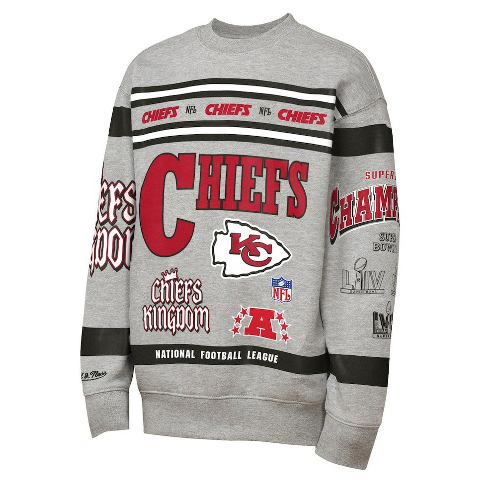 Kansas City Chiefs Youth Throwback All-Over Print Fleece Sweatshirt - Gray discount