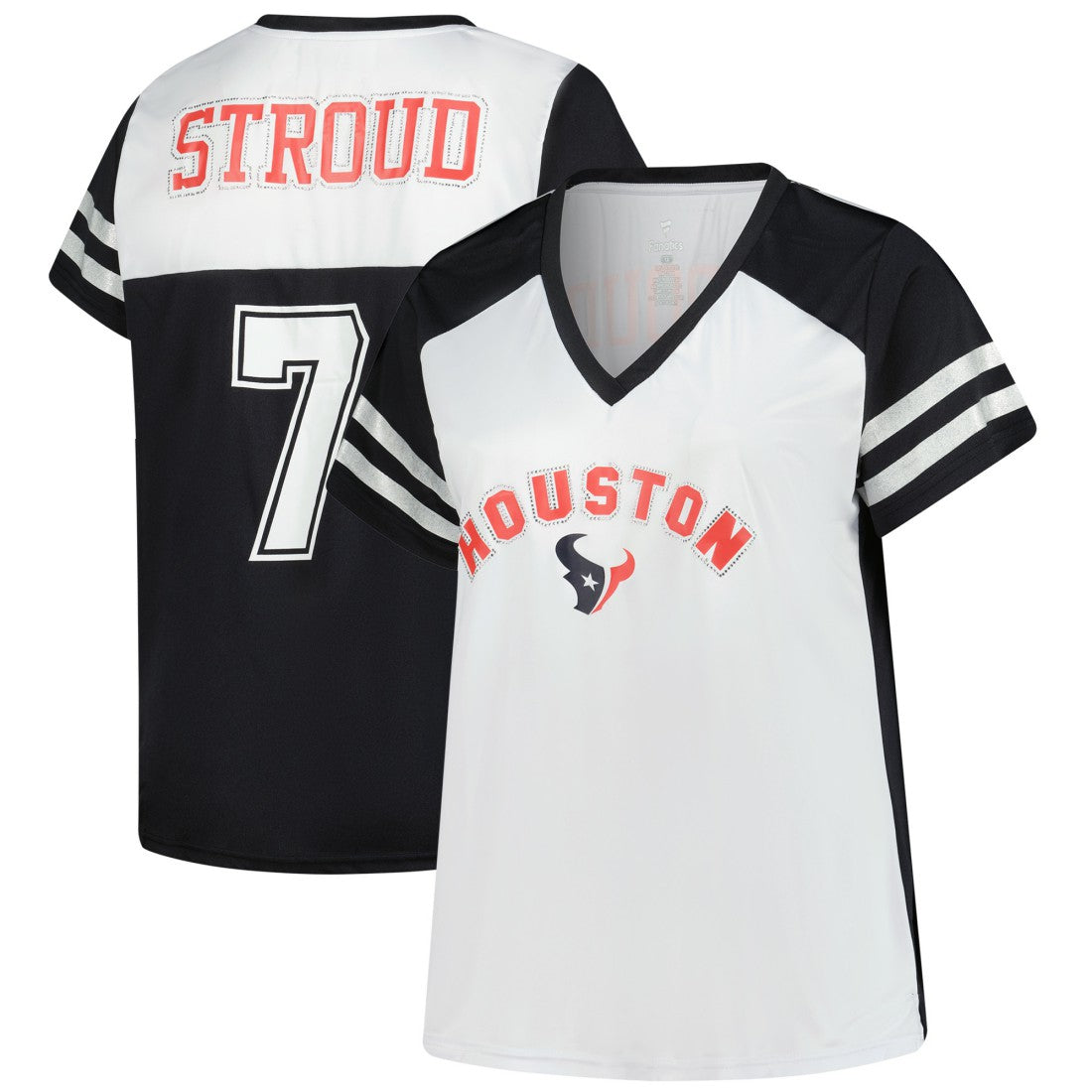 C.J. Stroud Houston Texans Women's Plus Size Bling V-Neck T-Shirt - White for sale