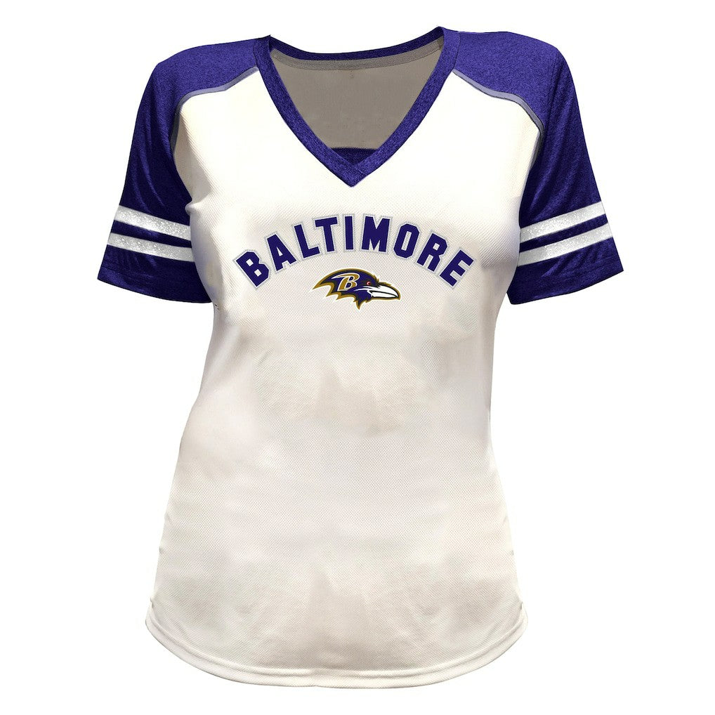 Lamar Jackson Baltimore Ravens Women's Plus Size Bling V-Neck T-Shirt - White sale
