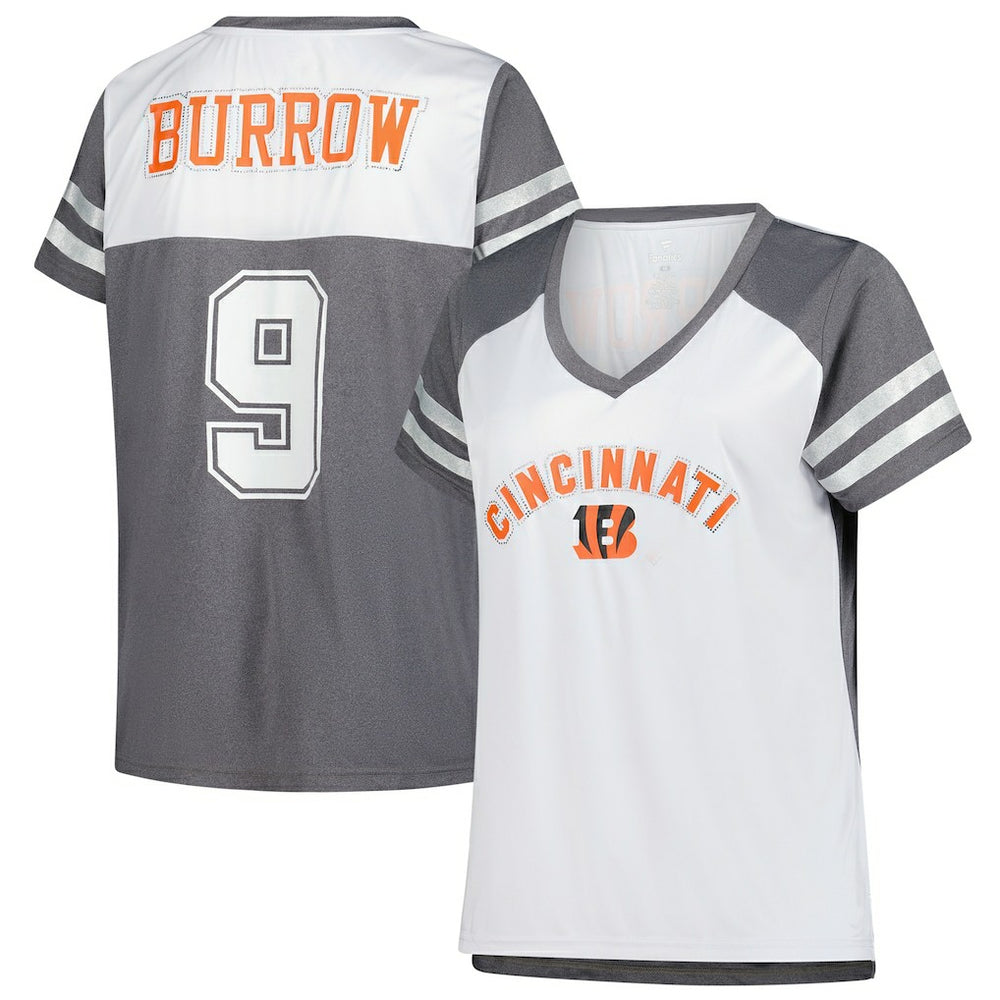 Joe Burrow Cincinnati Bengals Women's Plus Size Bling V-Neck T-Shirt - White on sale