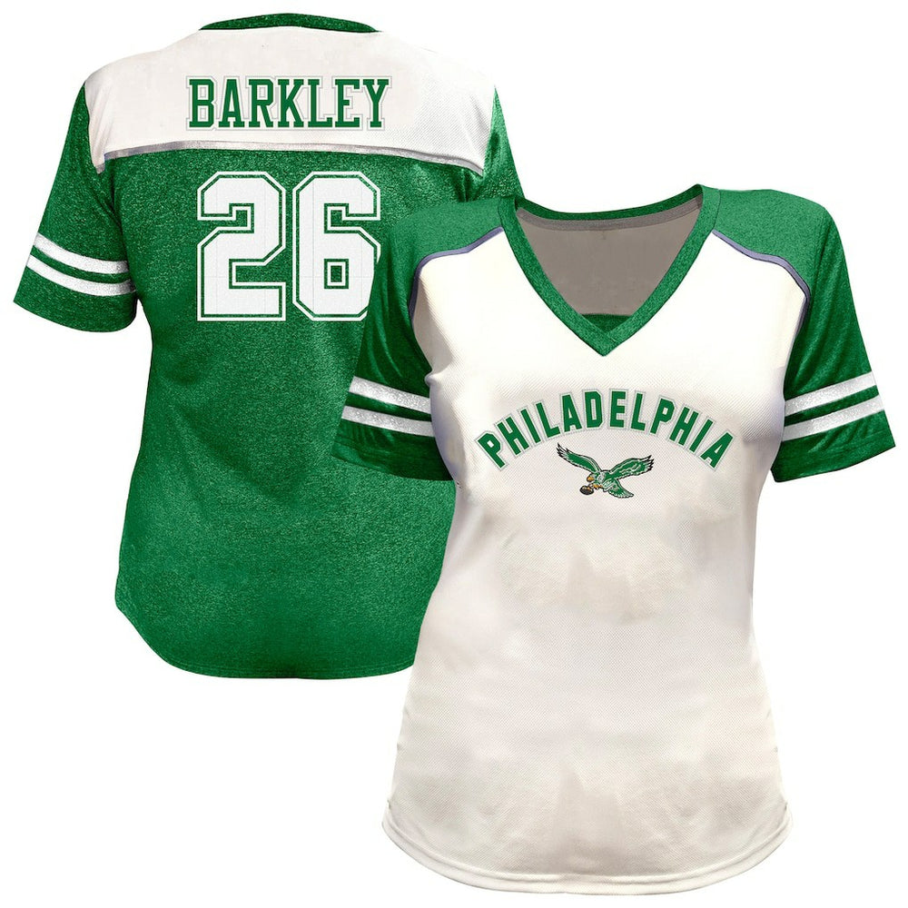 Saquon Barkley Philadelphia Eagles Women's Plus Size Bling V-Neck T-Shirt - White online