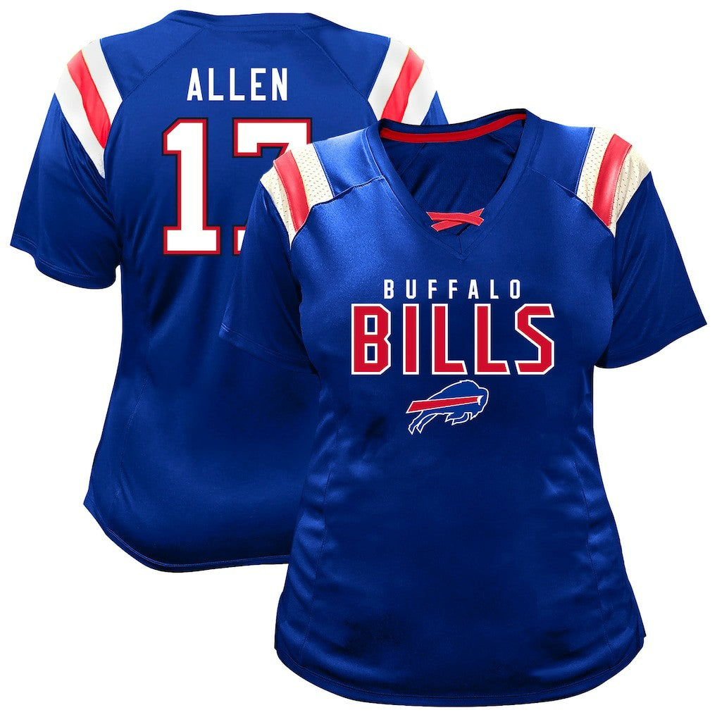 Josh Allen Buffalo Bills Women's Plus Size Name & Number Raglan Lace V-Neck T-Shirt - Royal for sale