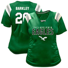 Saquon Barkley Philadelphia Eagles Women's Plus Size Name & Number Raglan Lace V-Neck T-Shirt - Kelly Green outlet