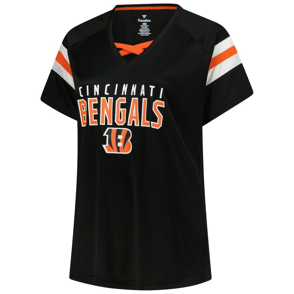 Joe Burrow Cincinnati Bengals Women's Plus Size Name & Number Raglan Lace V-Neck T-Shirt - Black sale