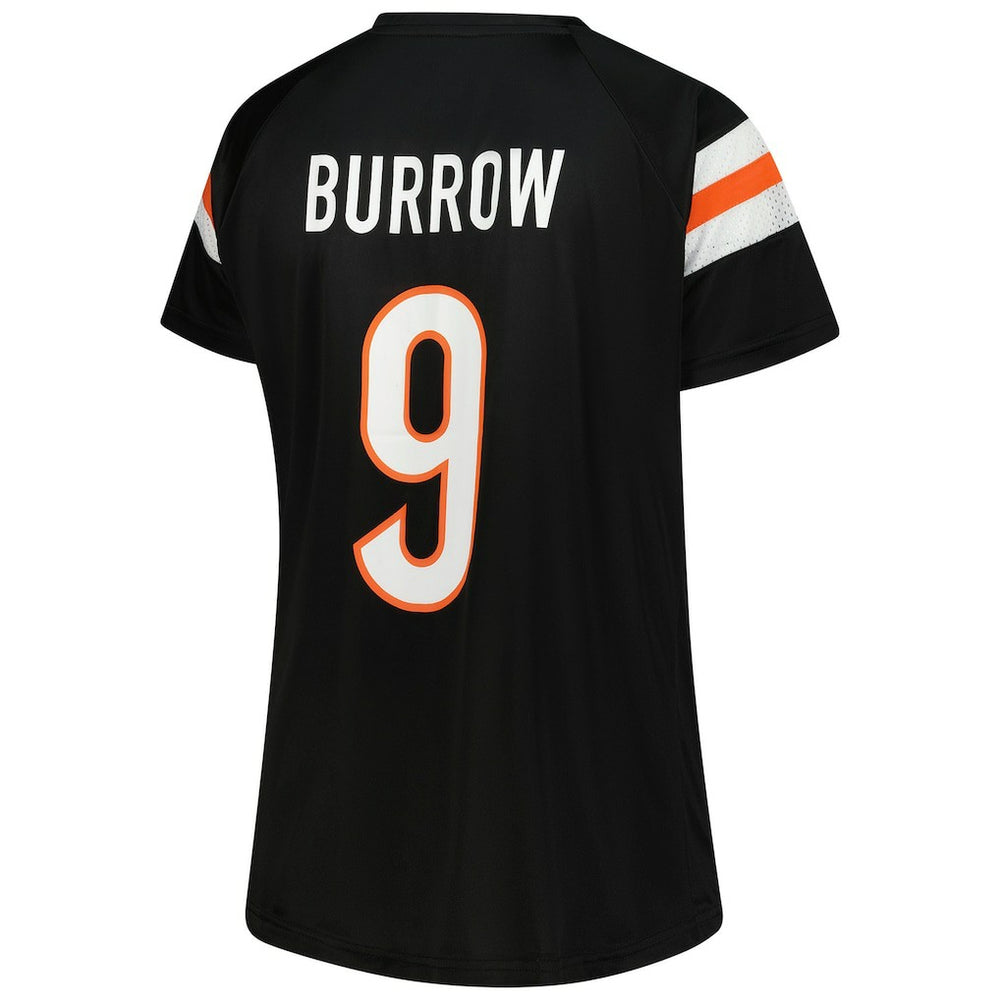 Joe Burrow Cincinnati Bengals Women's Plus Size Name & Number Raglan Lace V-Neck T-Shirt - Black sale