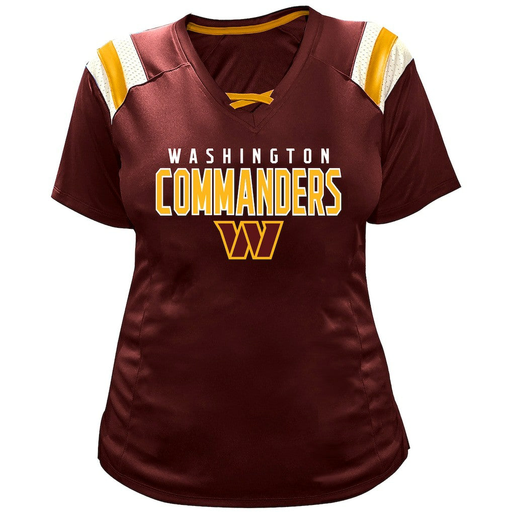 Jayden Daniels Washington Commanders Women's Plus Size Name & Number Raglan Lace V-Neck T-Shirt - Burgundy outlet