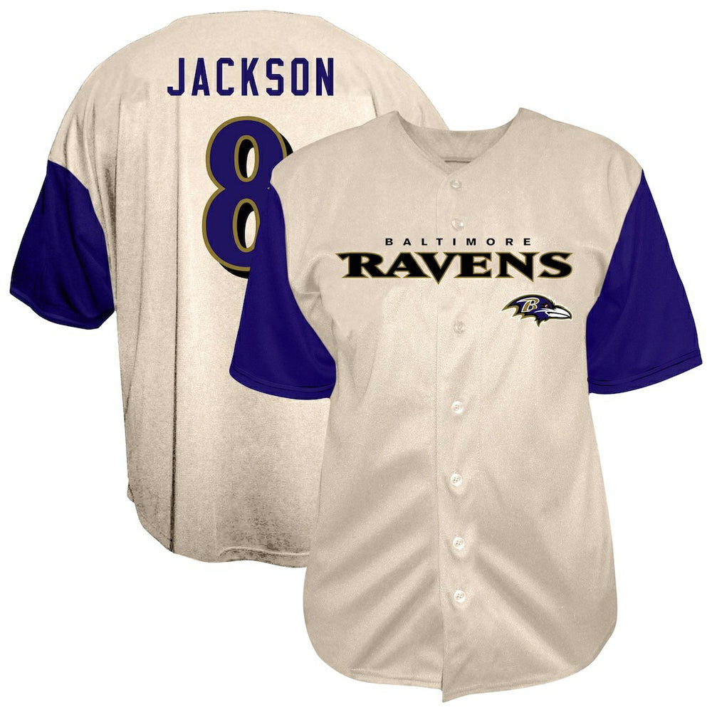 Lamar Jackson Baltimore Ravens Big & Tall Baseball Button-Up Shirt - Cream for sale