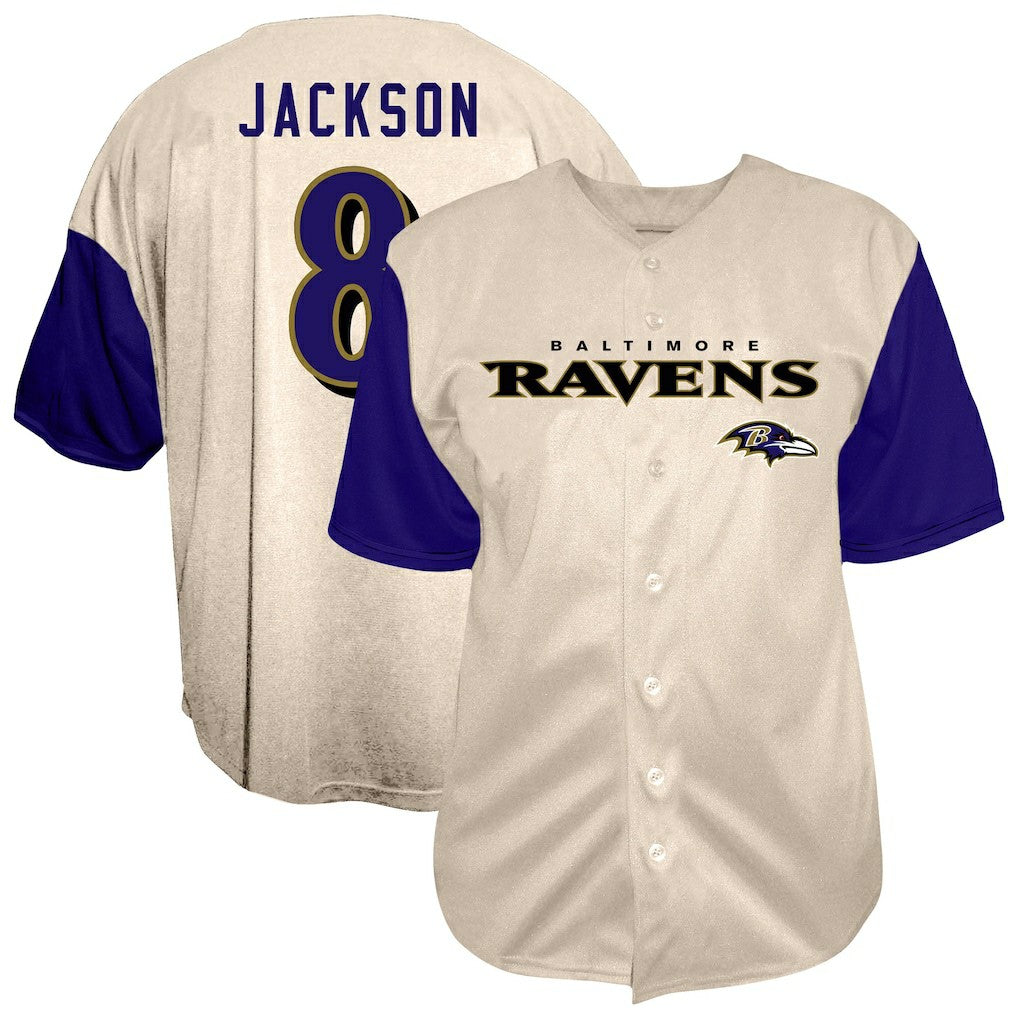 Lamar Jackson Baltimore Ravens Big & Tall Baseball Button-Up Shirt - Cream for sale