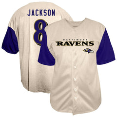 Lamar Jackson Baltimore Ravens Big & Tall Baseball Button-Up Shirt - Cream for sale