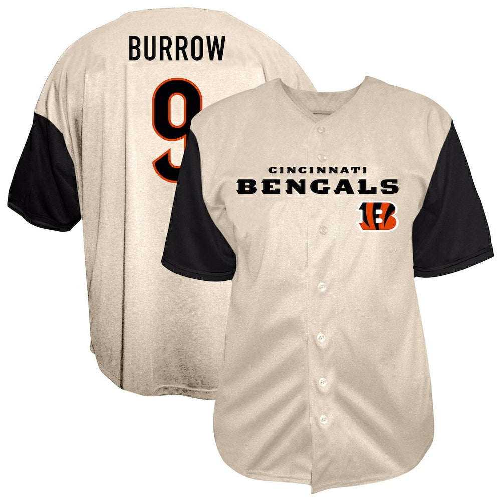 Joe Burrow Cincinnati Bengals Big & Tall Baseball Button-Up Shirt - Cream sale