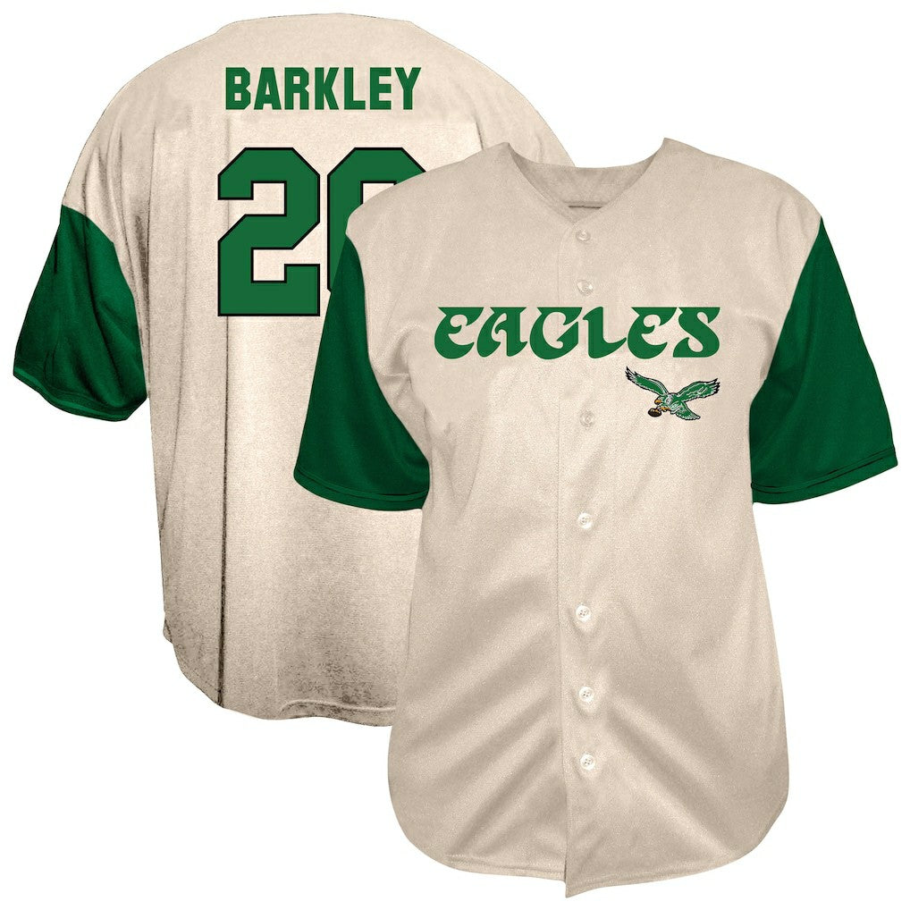 Saquon Barkley Philadelphia Eagles Big & Tall Baseball Button-Up Shirt - Cream cheap