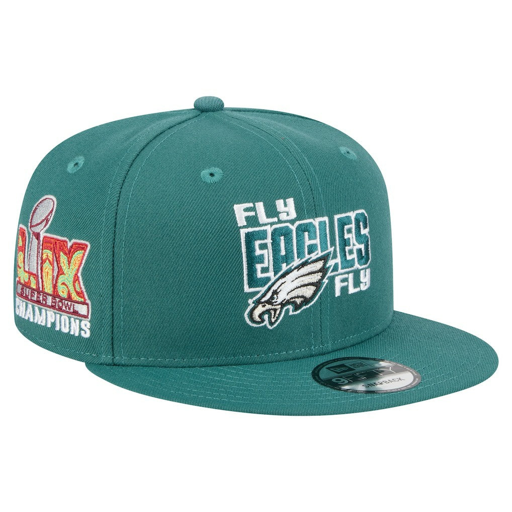 Philadelphia Eagles New Era Super Bowl LIX Champions Side Patch 9FIFTY Snapback Hat - Midnight Green sale