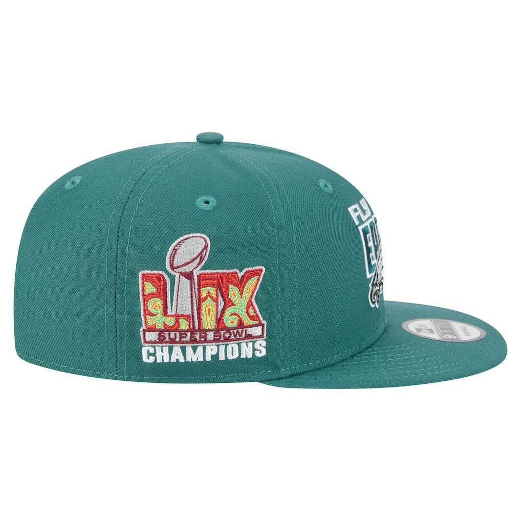Philadelphia Eagles New Era Super Bowl LIX Champions Side Patch 9FIFTY Snapback Hat - Midnight Green sale