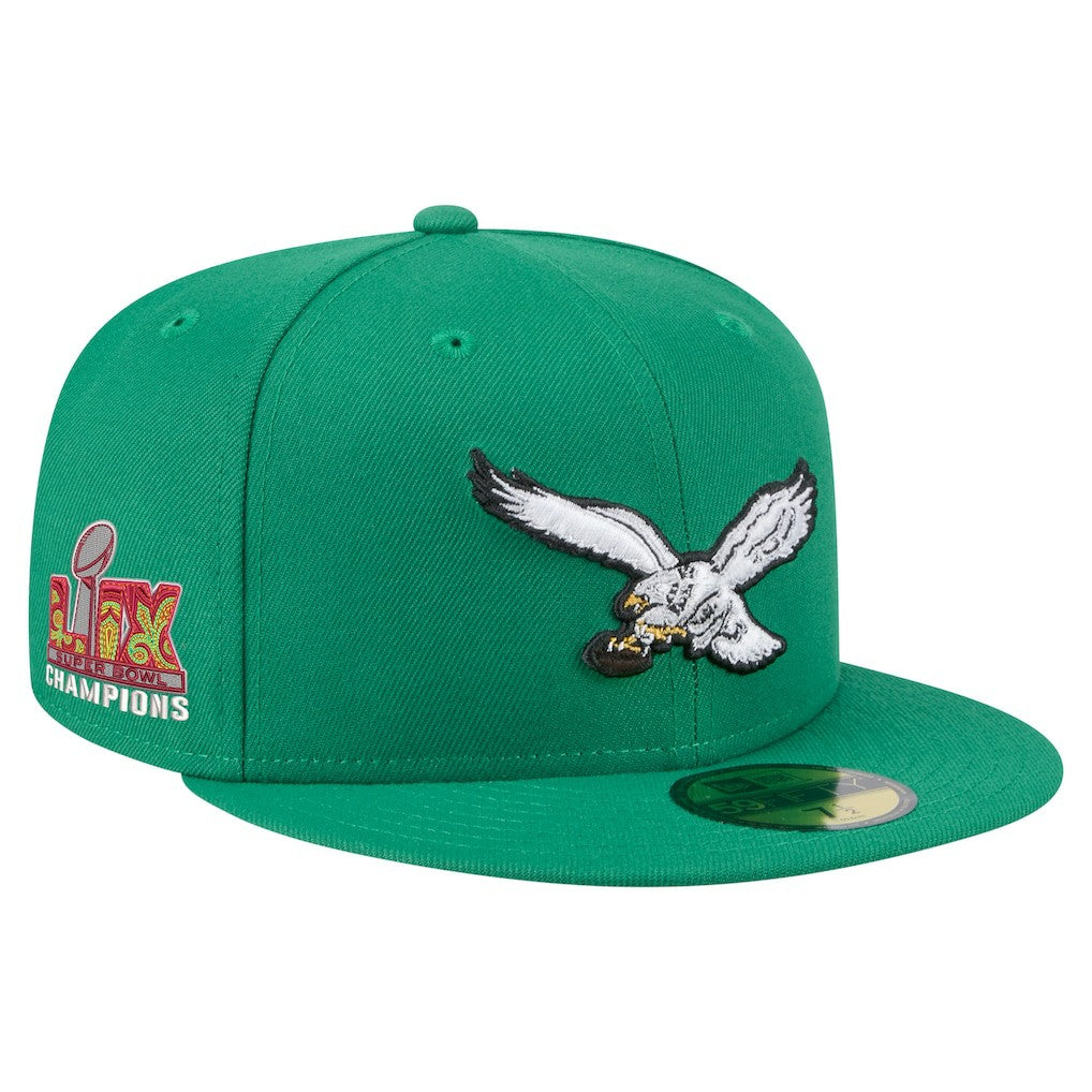 Philadelphia Eagles New Era Super Bowl LIX Champions Historic Side Patch 59FIFTY Fitted Hat - Kelly Green discount