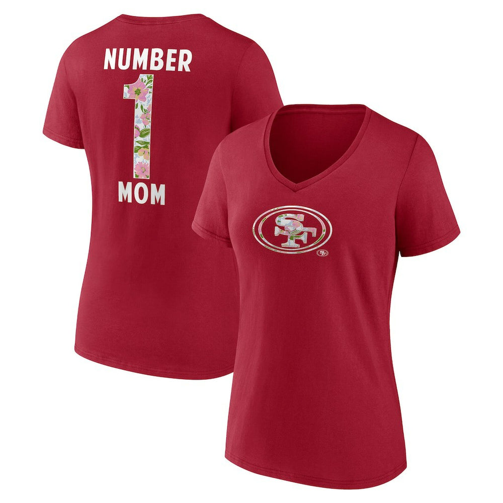 San Francisco 49ers Women's Number 1 Mom Floral V-Neck T-Shirt - Scarlet on sale