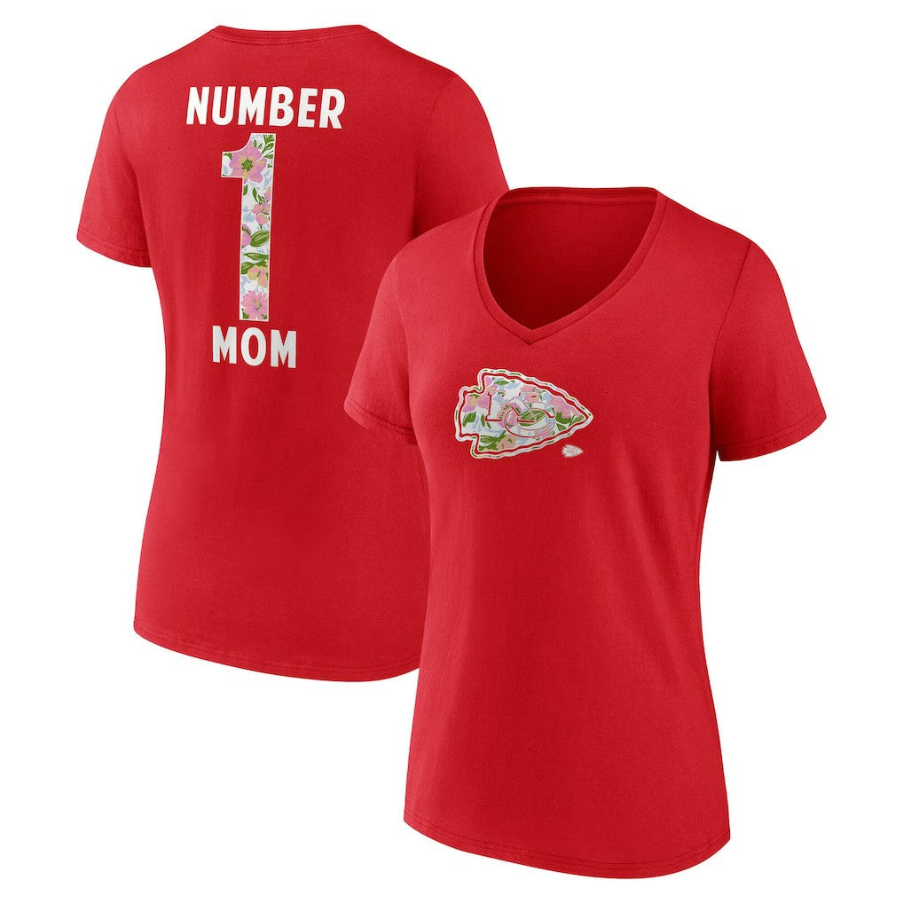 Kansas City Chiefs Women's Number 1 Mom Floral V-Neck T-Shirt - Red sale