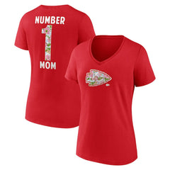 Kansas City Chiefs Women's Number 1 Mom Floral V-Neck T-Shirt - Red sale