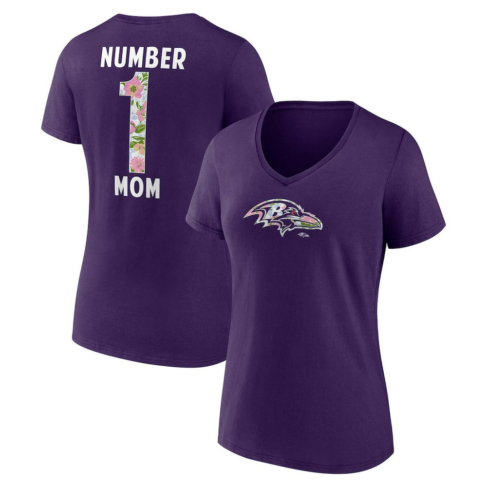 Baltimore Ravens Women's Number 1 Mom Floral V-Neck T-Shirt - Purple sale