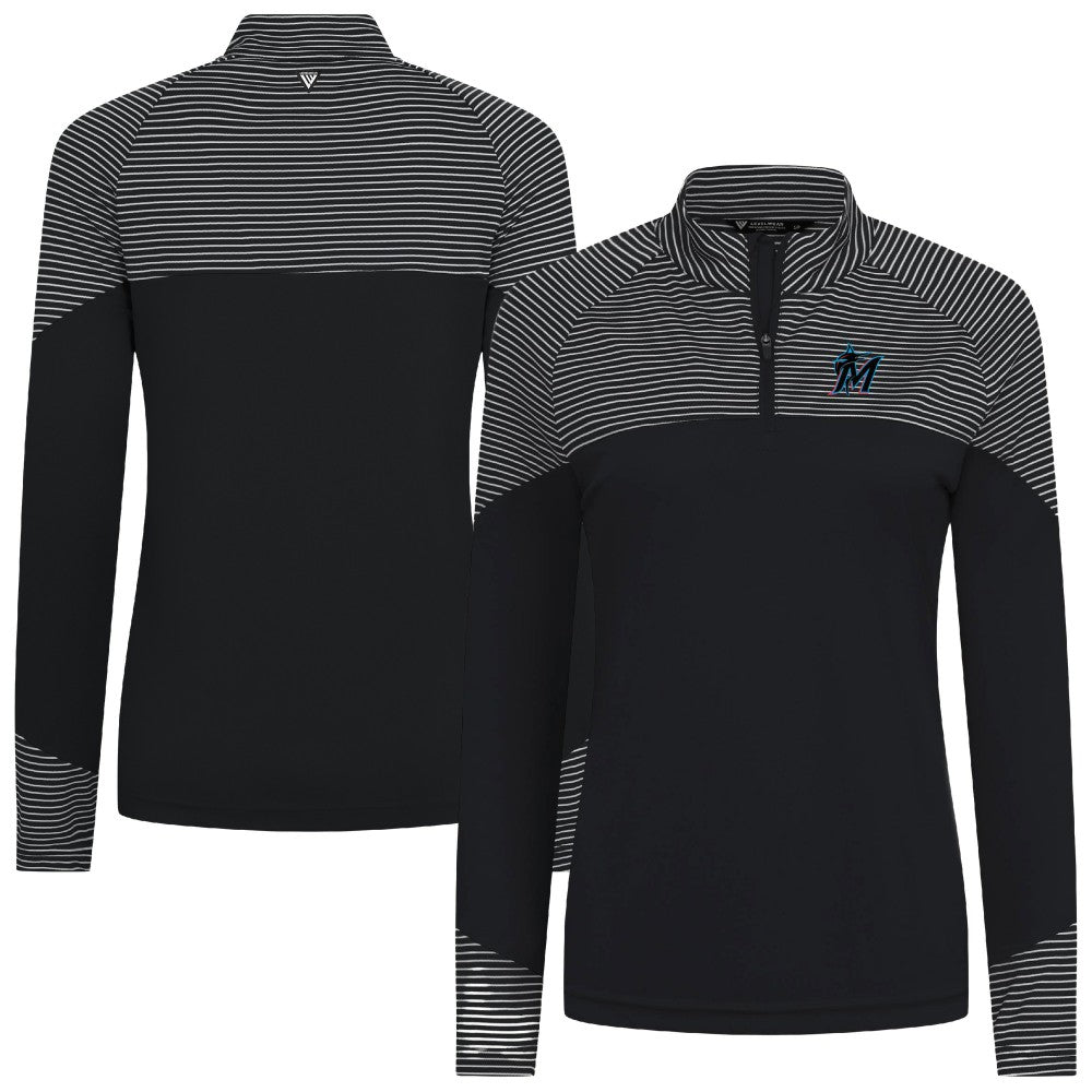 Miami Marlins Levelwear Women's Classic Stripes Insignia 2.0 Raglan Quarter-Zip Top Black