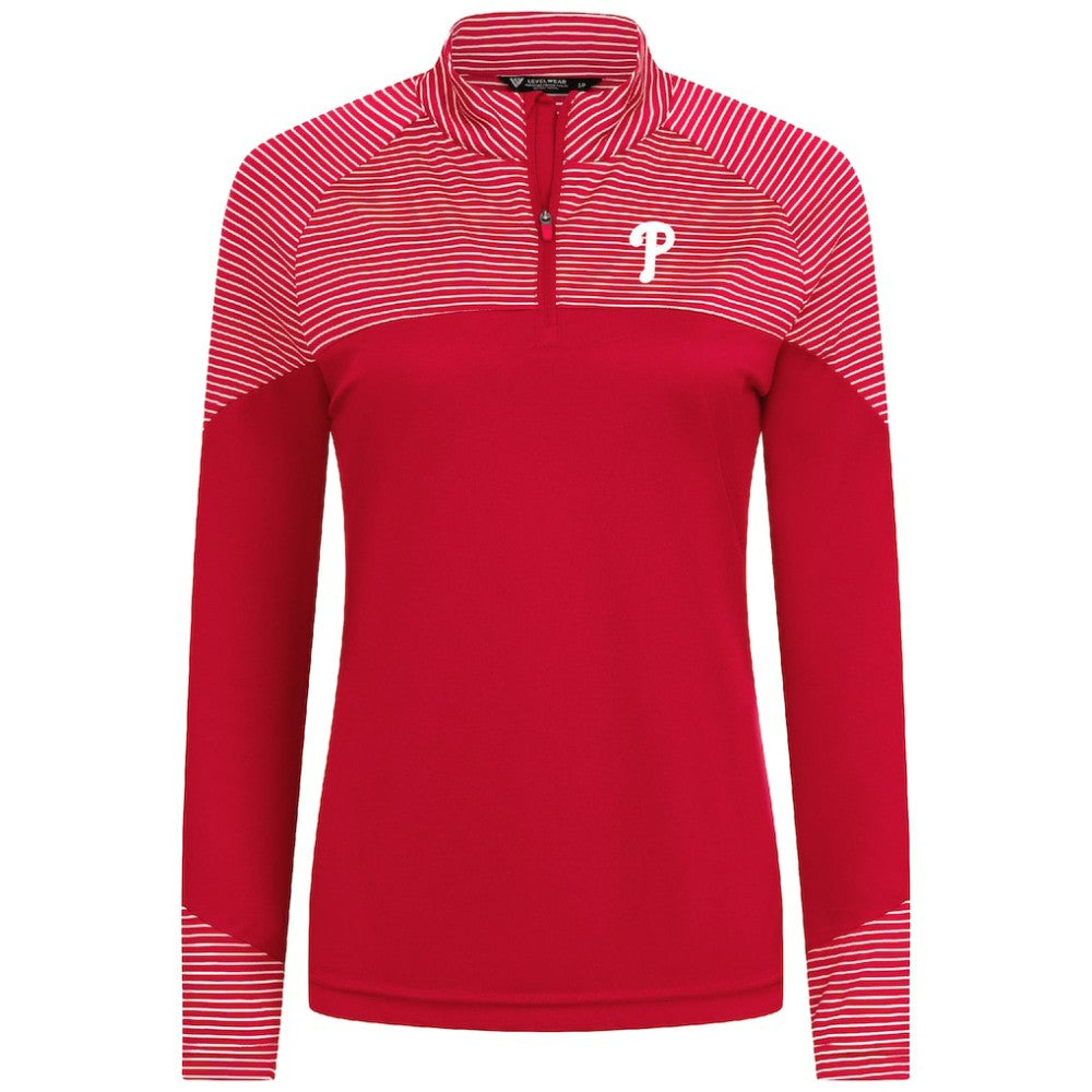 Philadelphia Phillies Levelwear Women's Classic Stripes Insignia 2.0 Raglan Quarter-Zip Top Red