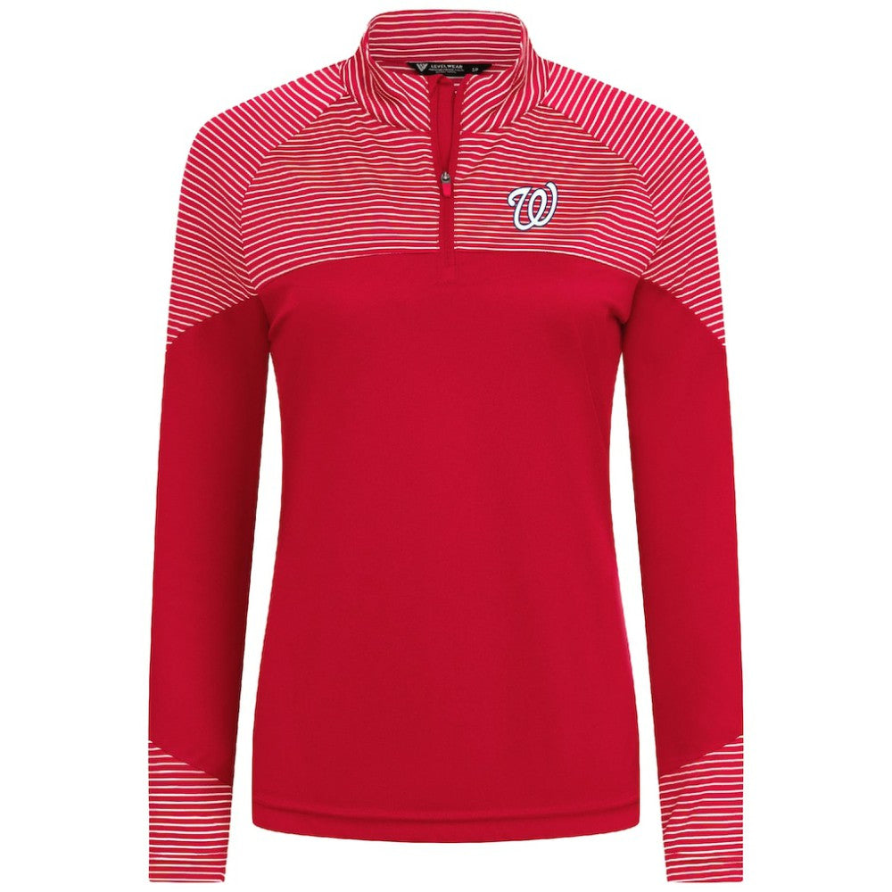 Washington Nationals Levelwear Women's Classic Stripes Insignia 2.0 Raglan Quarter-Zip Top Red
