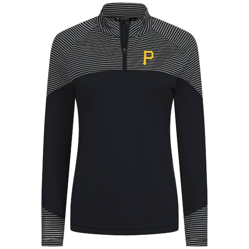 Pittsburgh Pirates Levelwear Women's Classic Stripes Insignia 2.0 Raglan Quarter-Zip Top Black