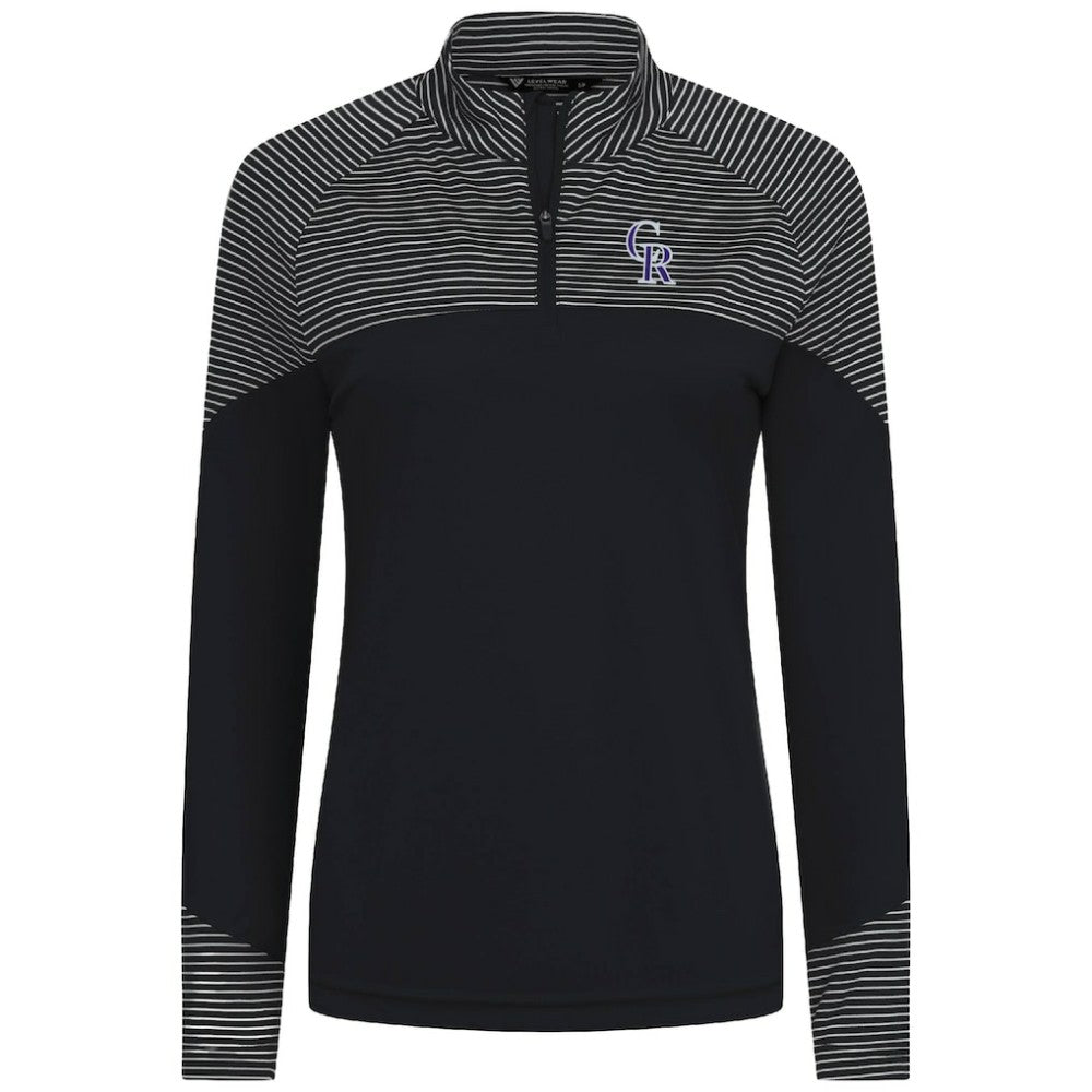Colorado Rockies Levelwear Women's Classic Stripes Insignia 2.0 Raglan Quarter-Zip Top Black