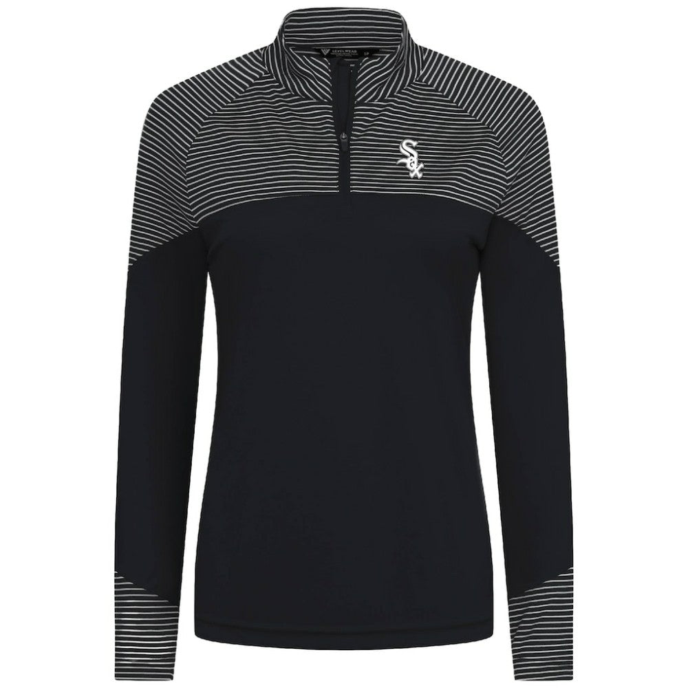 Chicago White Sox Levelwear Women's Classic Stripes Insignia 2.0 Raglan Quarter-Zip Top Black