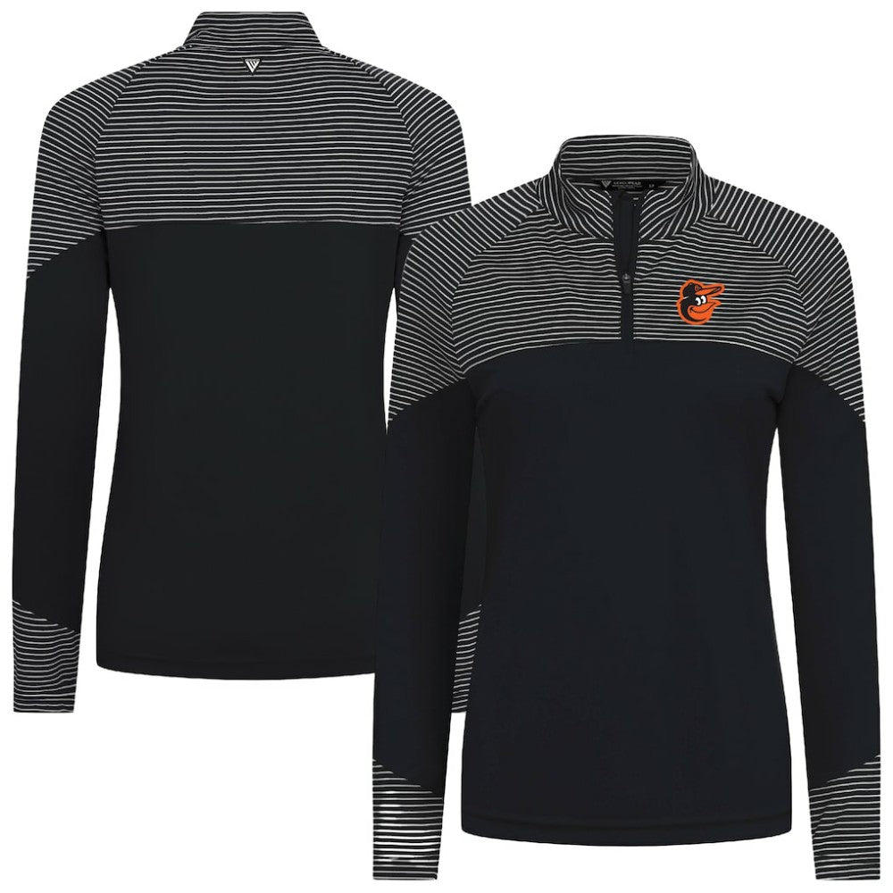 Baltimore Orioles Levelwear Women's Classic Stripes Insignia 2.0 Raglan Quarter-Zip Top Black