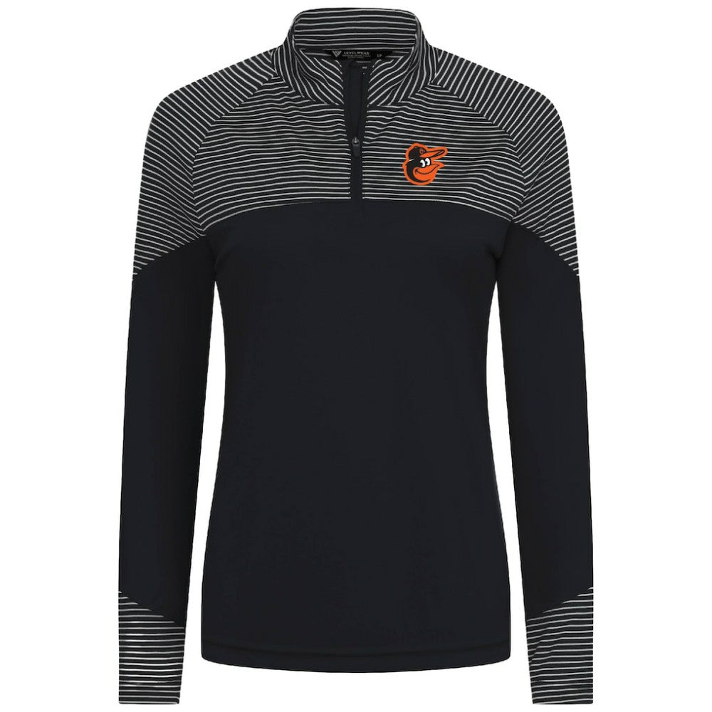 Baltimore Orioles Levelwear Women's Classic Stripes Insignia 2.0 Raglan Quarter-Zip Top Black