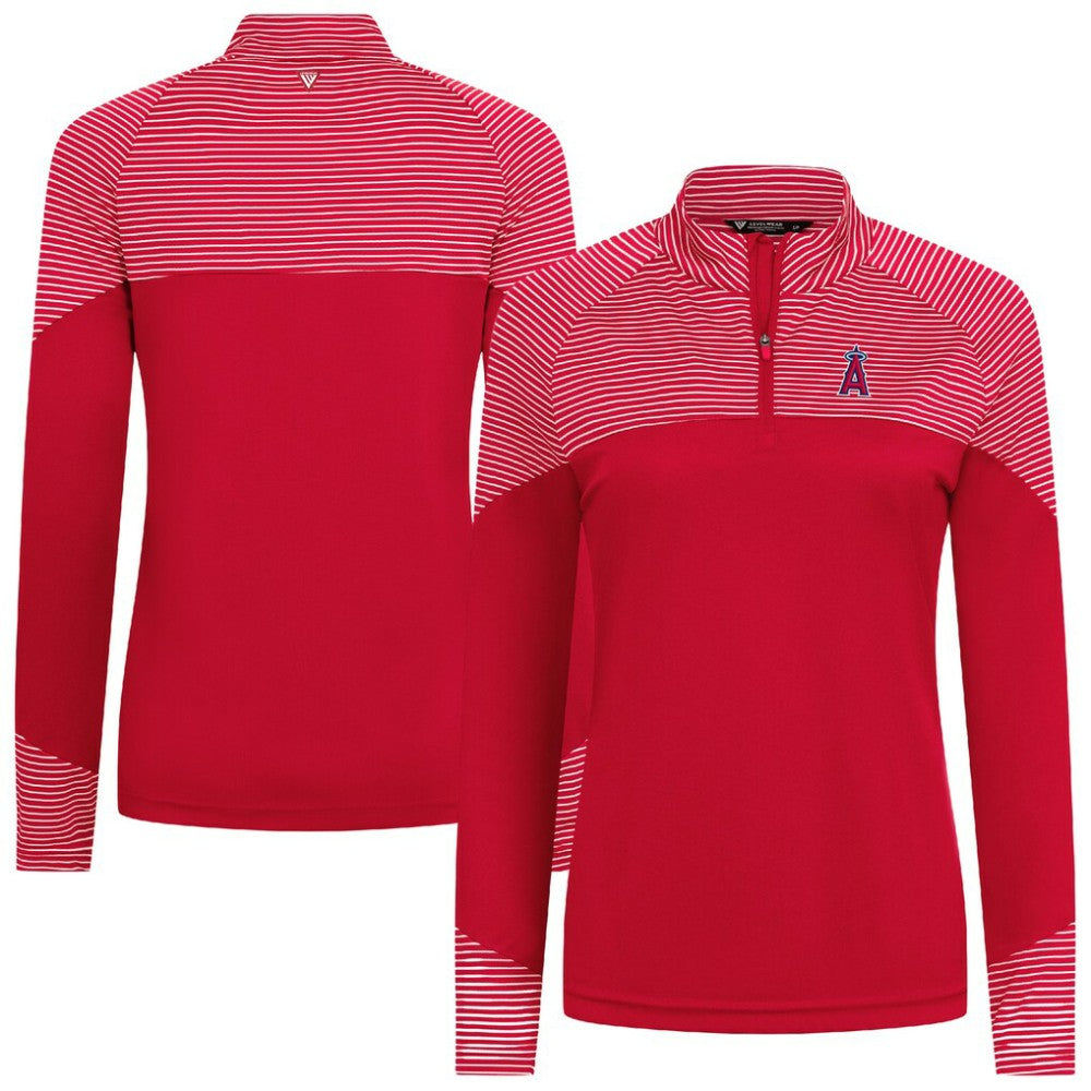 Los Angeles Angels Levelwear Women's Classic Stripes Insignia 2.0 Raglan Quarter-Zip Top Red
