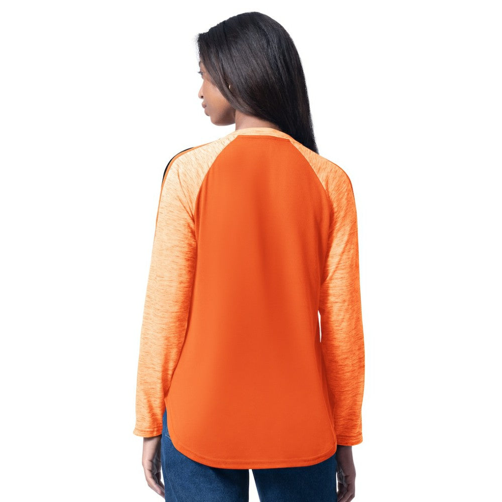 Baltimore Orioles G-III 4Her by Carl Banks Women's Top Dog Raglan Long Sleeve V-Neck T-Shirt Orange
