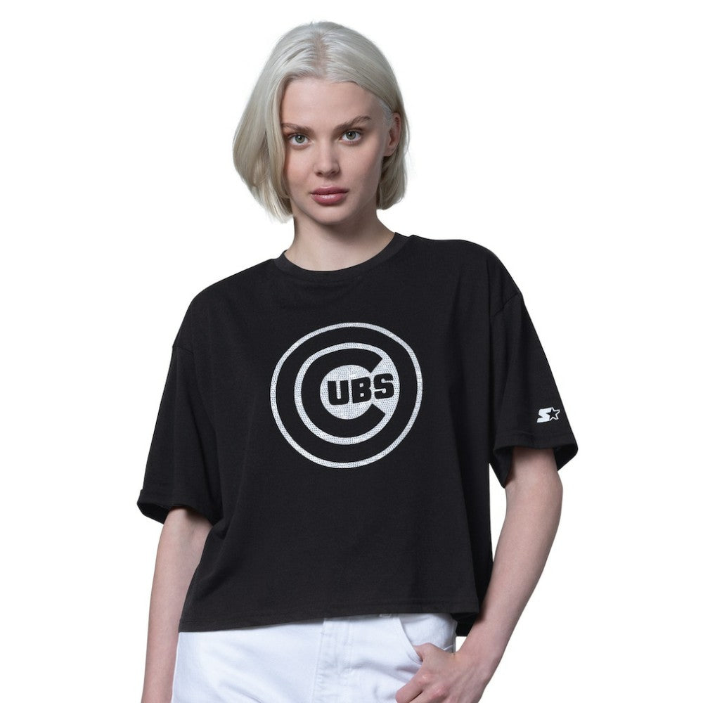Chicago Cubs Starter Women's Holy Grail Boxy Cropped T-Shirt Black