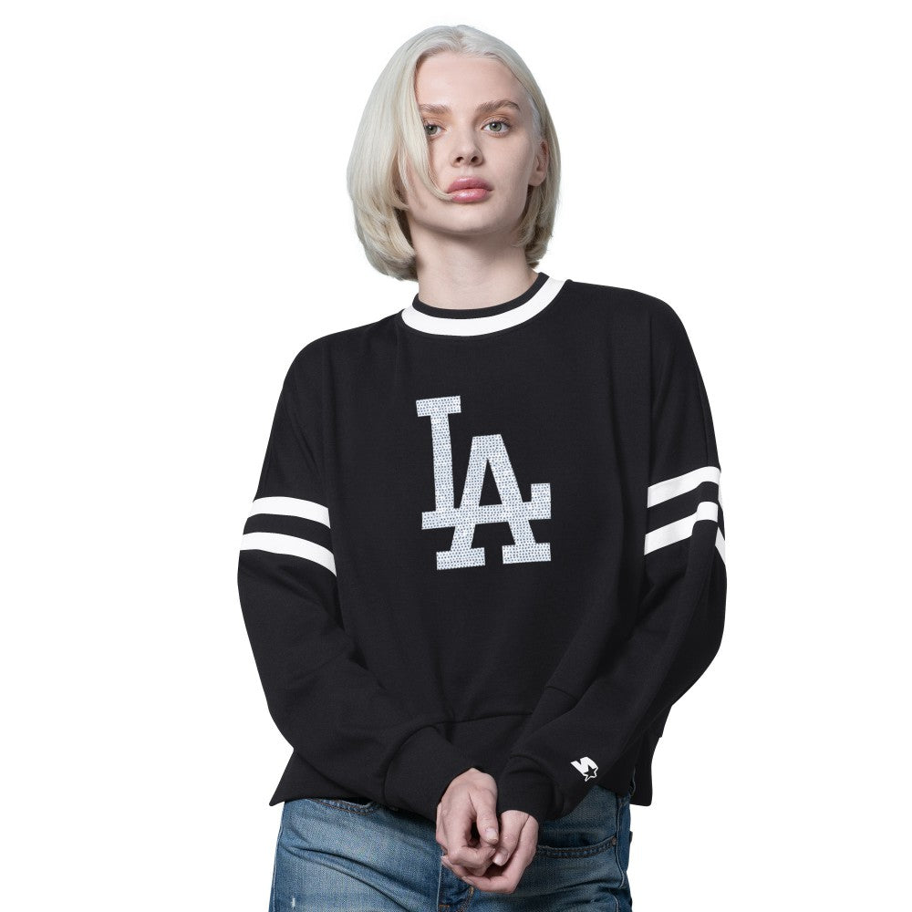 Los Angeles Dodgers Starter Women's Rally Cropped Drop Shoulder Crewneck Sweatshirt Black
