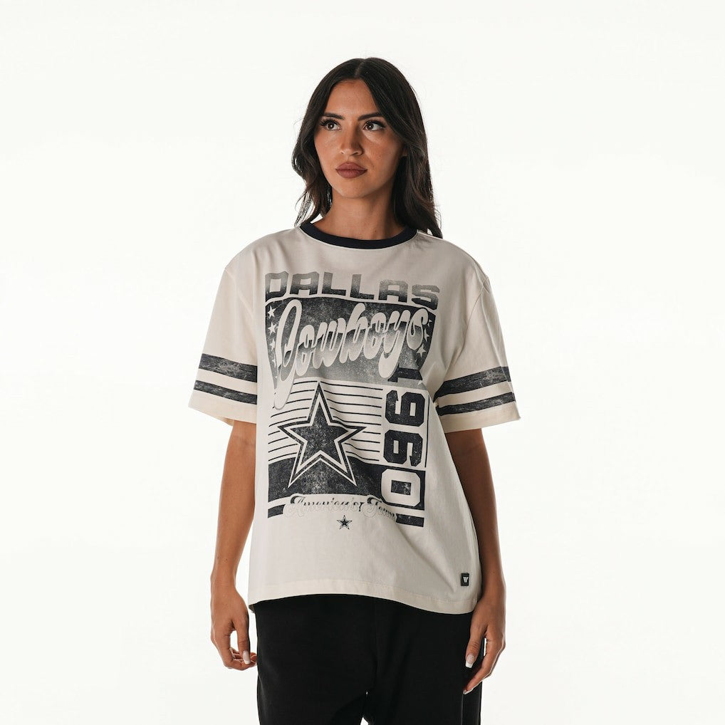 Dallas Cowboys The Wild Collective Women's Vintage Drop Shoulder Oversized Boyfriend T-Shirt - Cream cheap