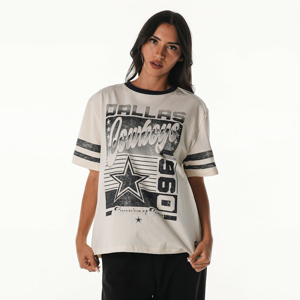 Dallas Cowboys The Wild Collective Women's Vintage Drop Shoulder Oversized Boyfriend T-Shirt - Cream cheap