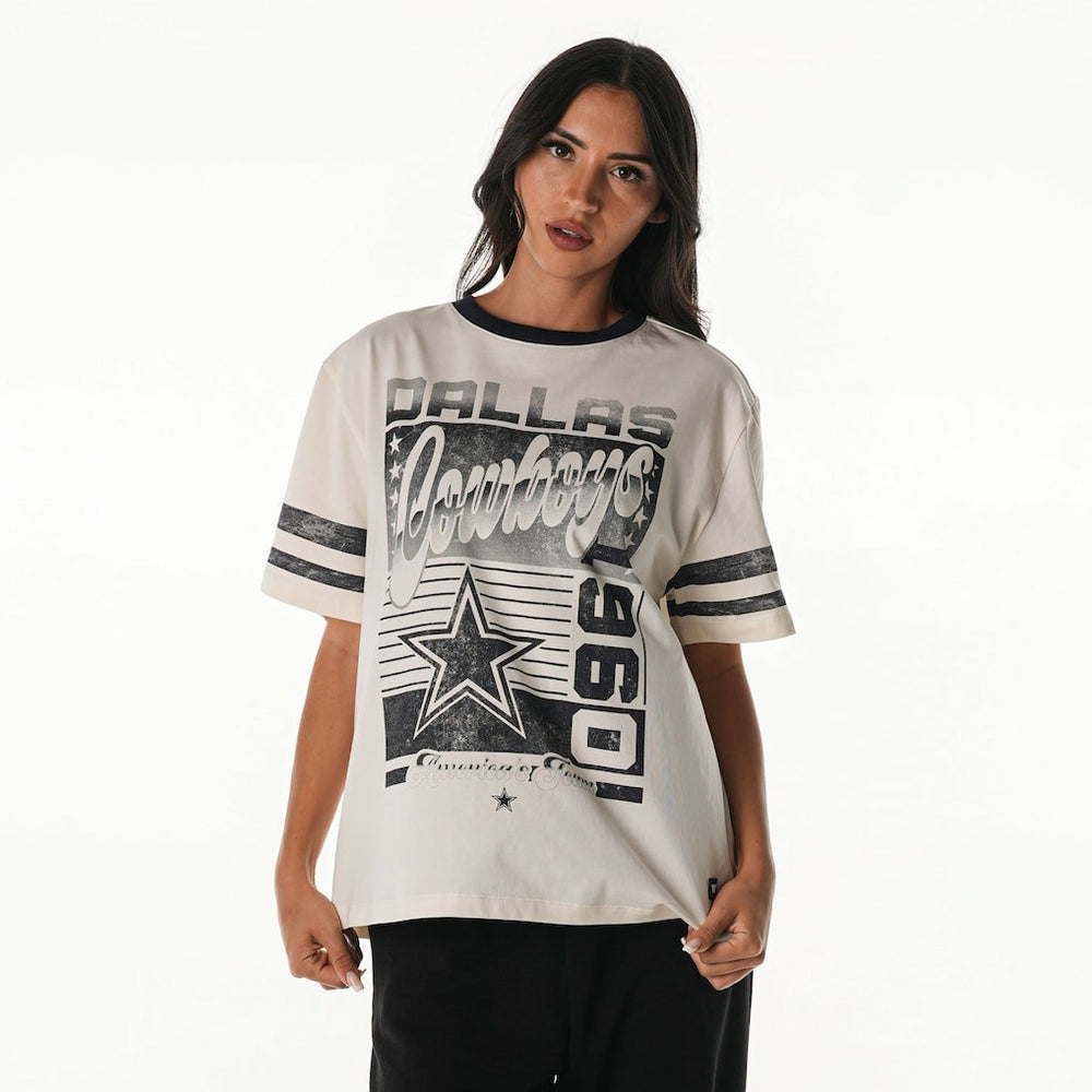 Dallas Cowboys The Wild Collective Women's Vintage Drop Shoulder Oversized Boyfriend T-Shirt - Cream cheap