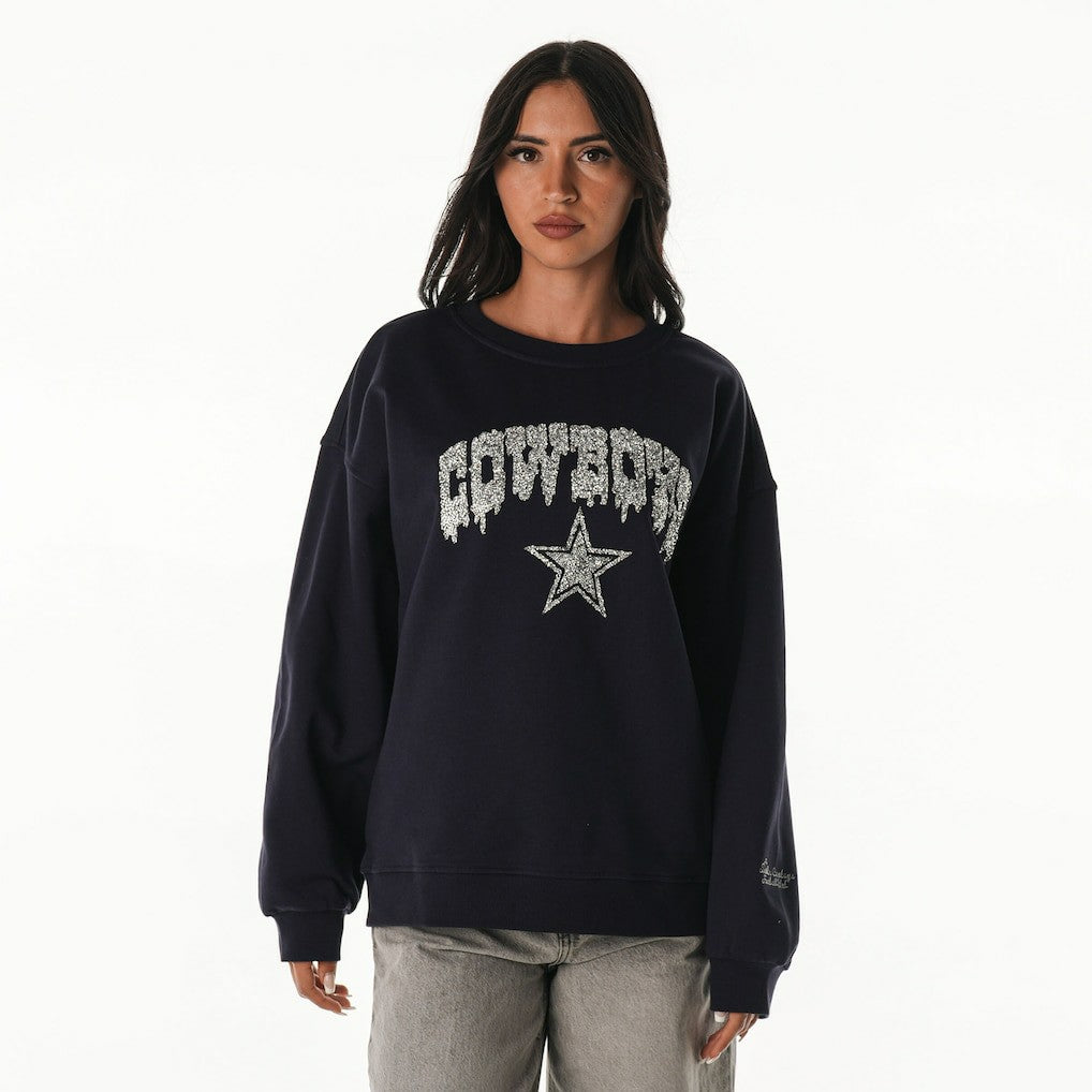 Dallas Cowboys The Wild Collective Women's Rock Crystal Oversized Crewneck Sweatshirt - Navy sale