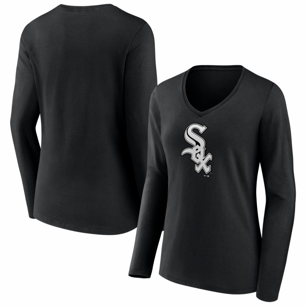 Chicago White Sox Women's Logo Long Sleeve V-Neck T-Shirt Black