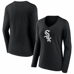 Chicago White Sox Women's Logo Long Sleeve V-Neck T-Shirt Black