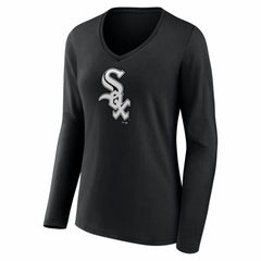 Chicago White Sox Women's Logo Long Sleeve V-Neck T-Shirt Black