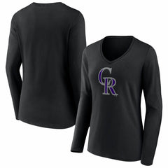 Colorado Rockies Women's Logo Long Sleeve V-Neck T-Shirt Black