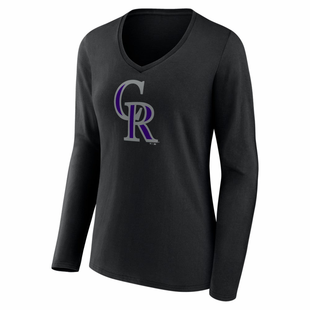 Colorado Rockies Women's Logo Long Sleeve V-Neck T-Shirt Black