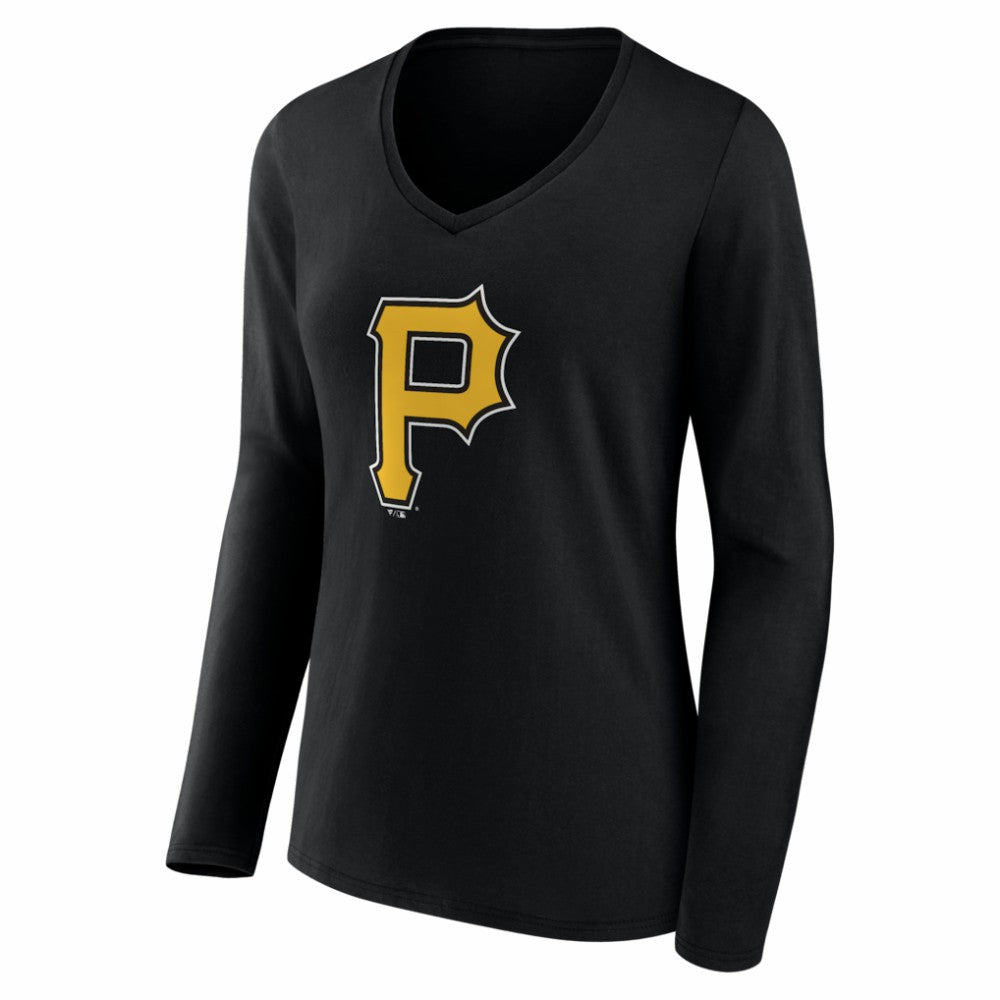 Pittsburgh Pirates Women's Logo Long Sleeve V-Neck T-Shirt Black