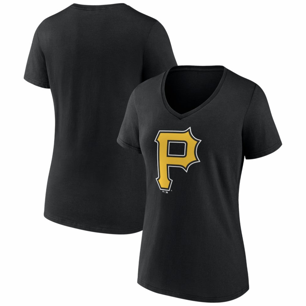 Pittsburgh Pirates Women's Logo V-Neck T-Shirt Black