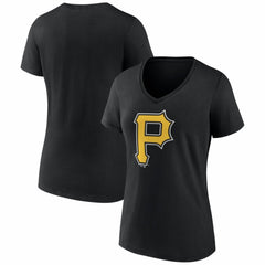 Pittsburgh Pirates Women's Logo V-Neck T-Shirt Black